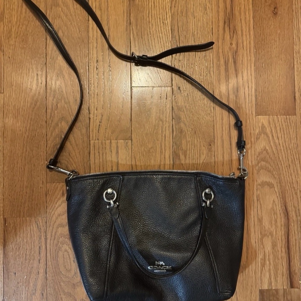 Coach Black Pebbled Leather Crossbody Bag with Silver Hardware